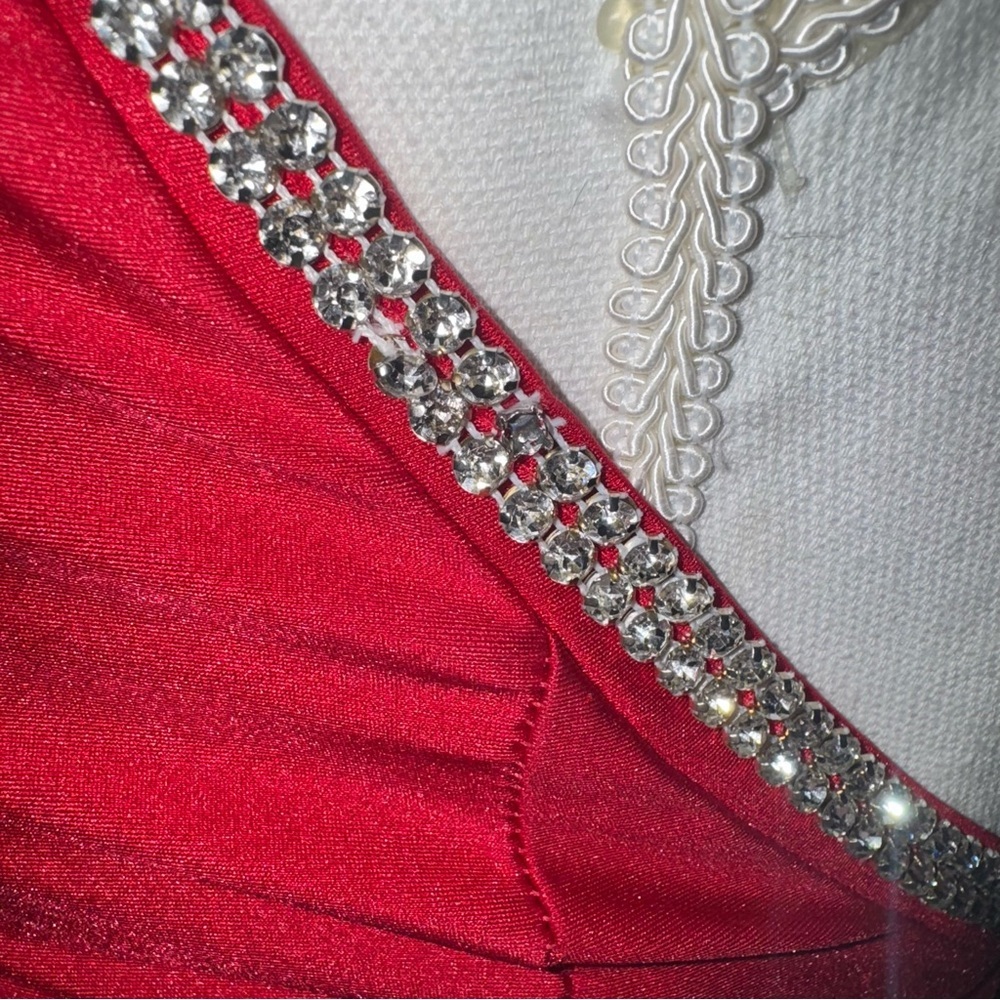 Elegant Floor Length Formal Evening Gown Prom Dress Red Size XS Rhinestones - Picture 6 of 13